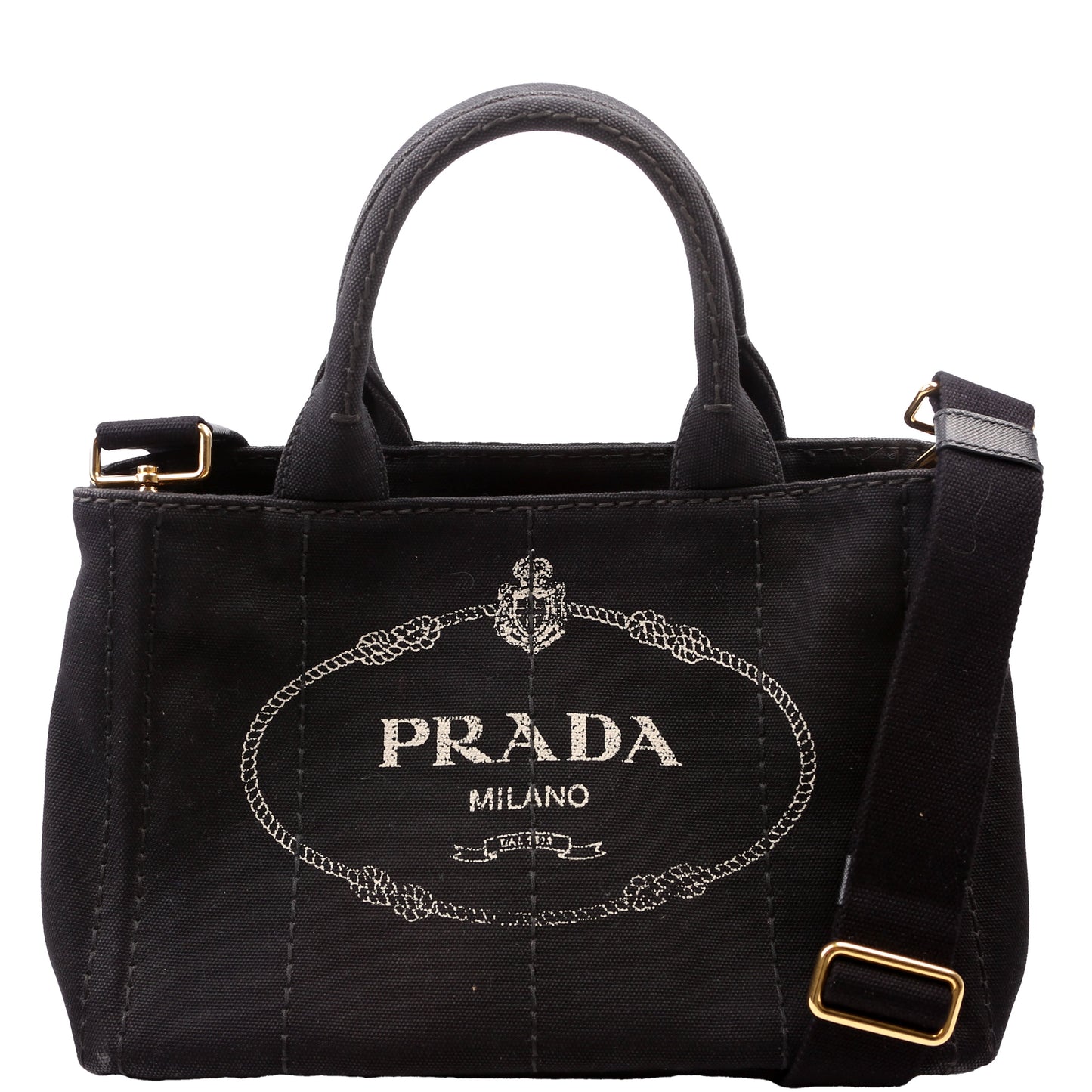Prada Canapa Canvas Small Tote Black Bag