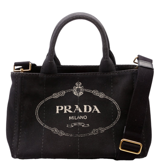 Prada Canapa Canvas Small Tote Black Bag
