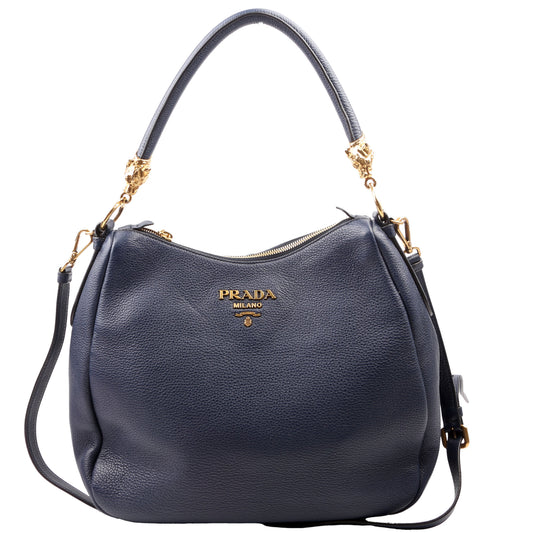 Prada Vitello Phenix Hobo Navy Bag