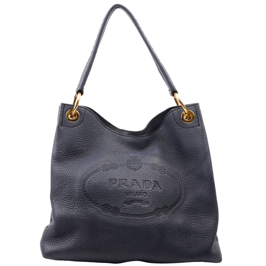 Prada Vitello Daino Phenix Hobo Navy Bag