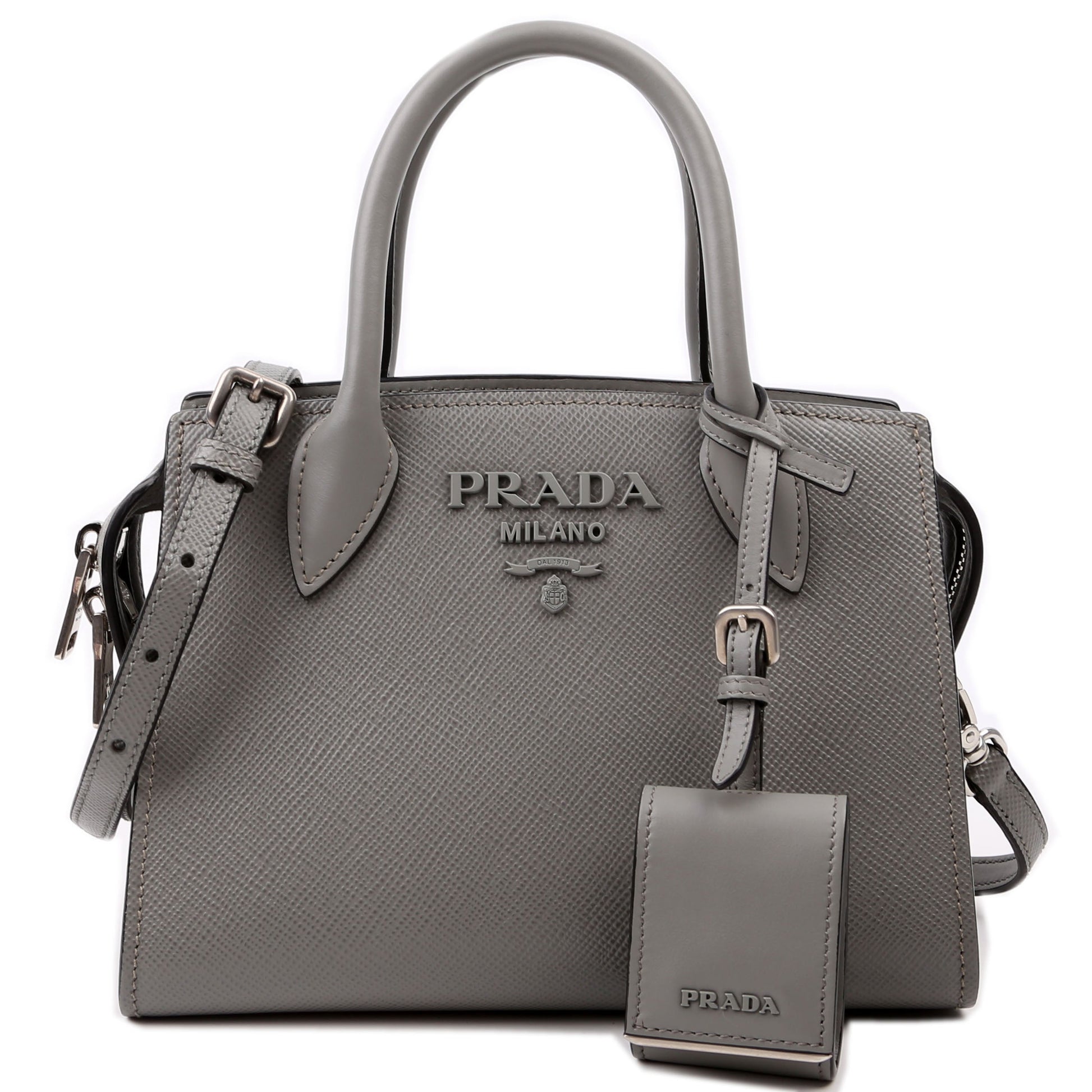 Prada Kristen Saffiano Satchel Grey Bag