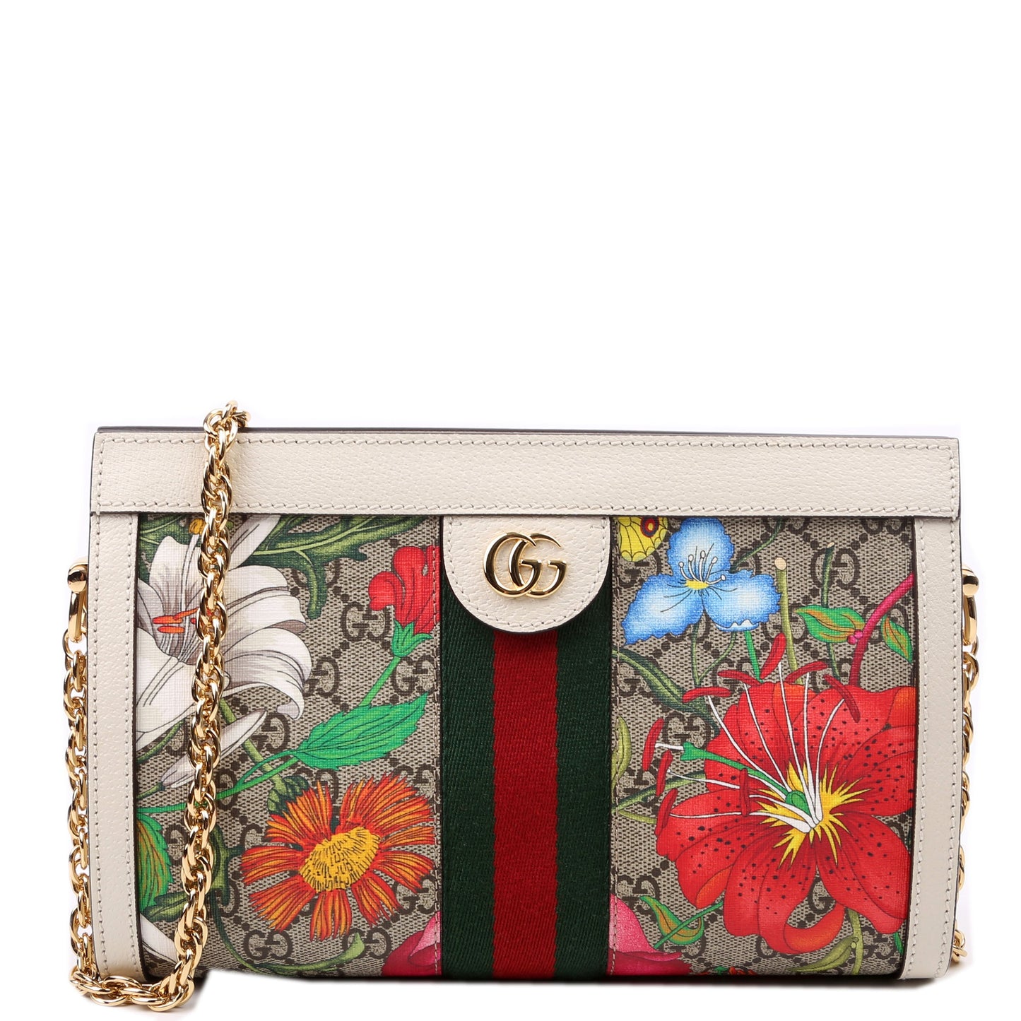 Gucci 503877 GG Supreme Flora Ophidia Small Chain White Bag