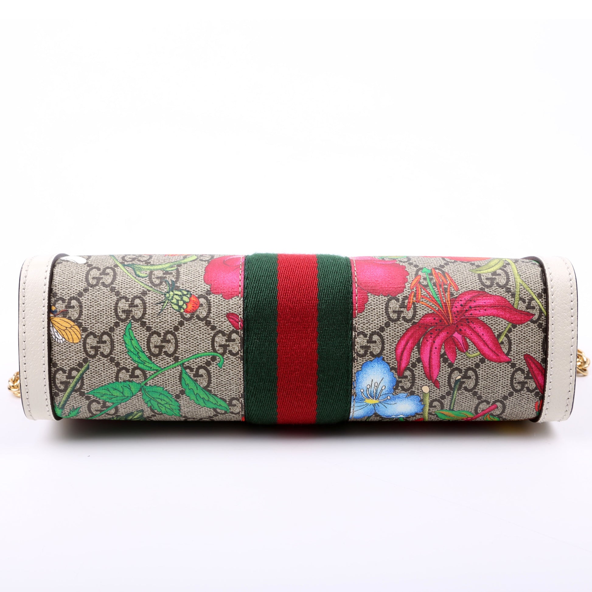 Gucci 503877 GG Supreme Flora Ophidia Small Chain White Bag
