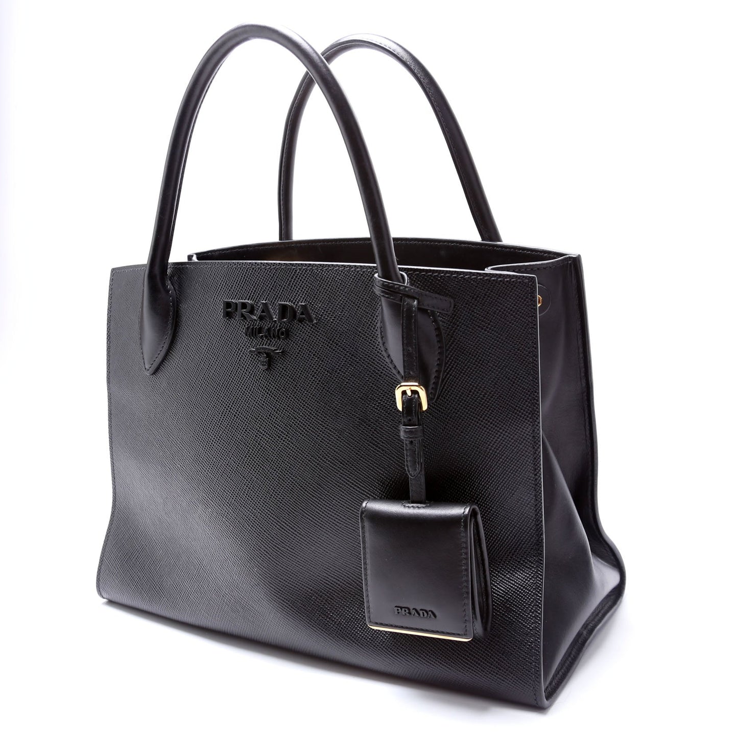 Prada Saffiano Cuir Monochrome Top Handle Tote Black Bag
