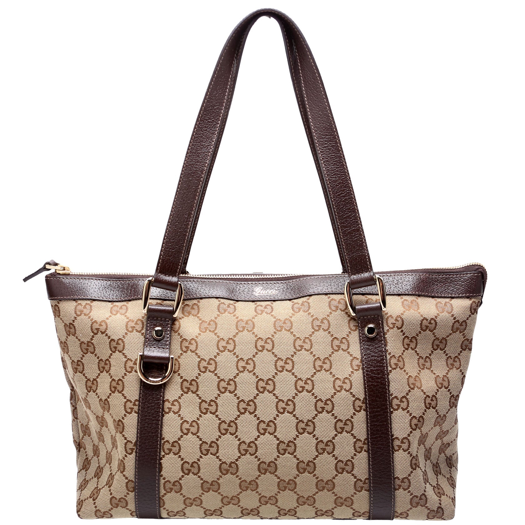 Gucci 141470 GG Canvas Abbey Tote Beige/Brown Bag