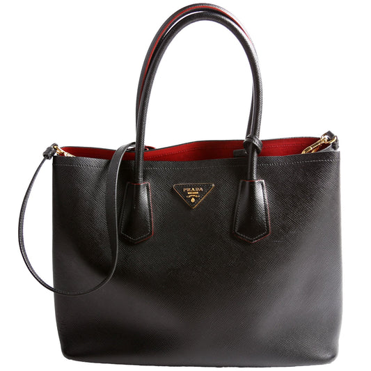 Prada B2756T Saffiano Cuir Double Tote Medium Black Bag