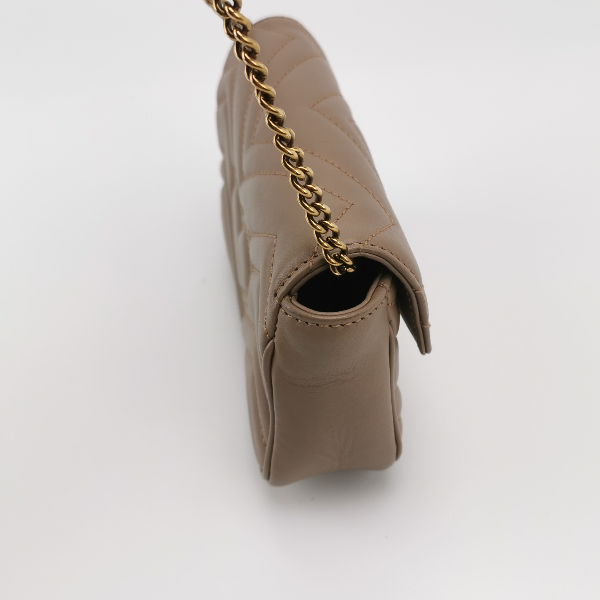 Gucci Marmont Super Mini Flap Leather Bag Beige Leather
