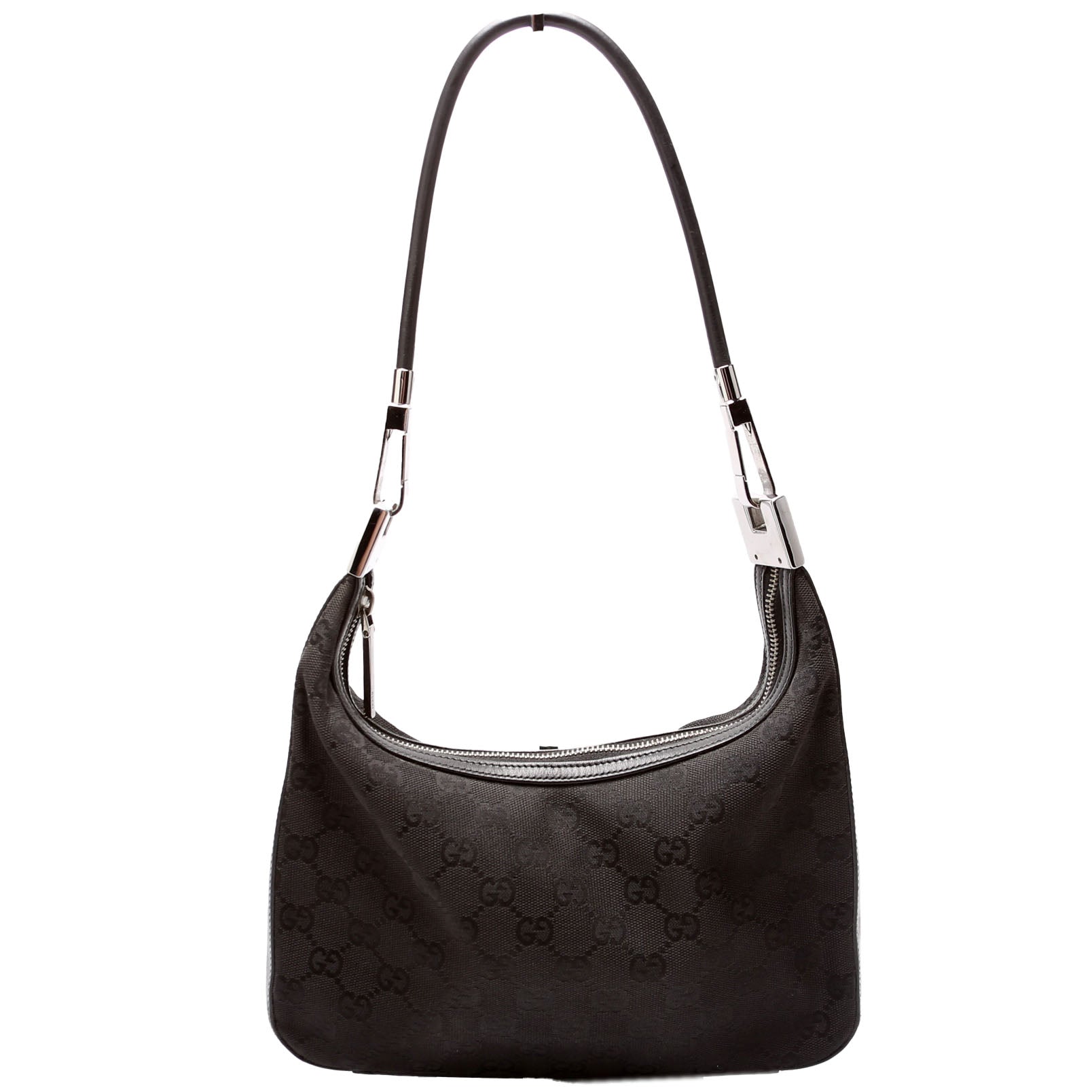 Gucci 01233 GG Canvas Small Clasp Hobo Black Bag
