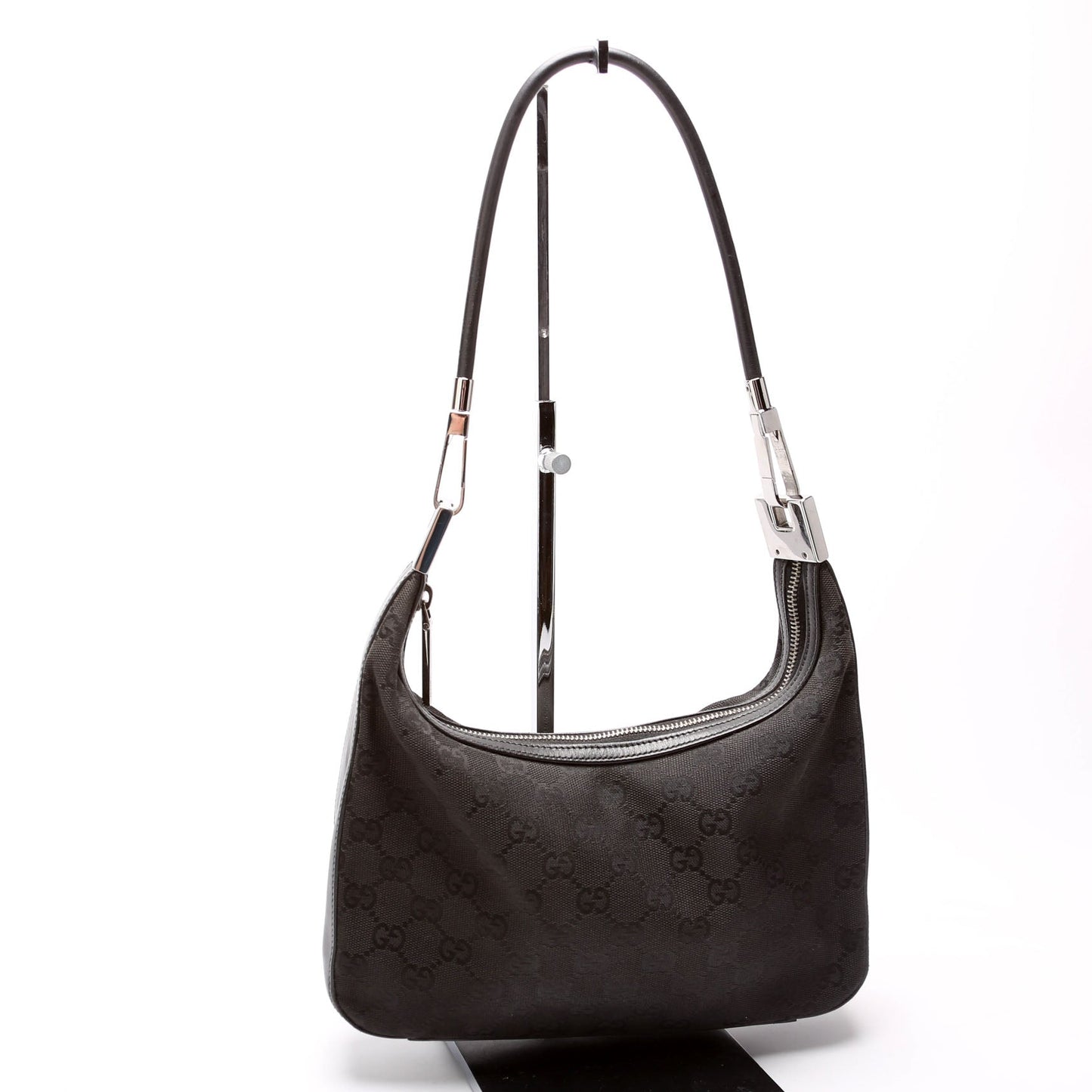 Gucci 01233 GG Canvas Small Clasp Hobo Black Bag