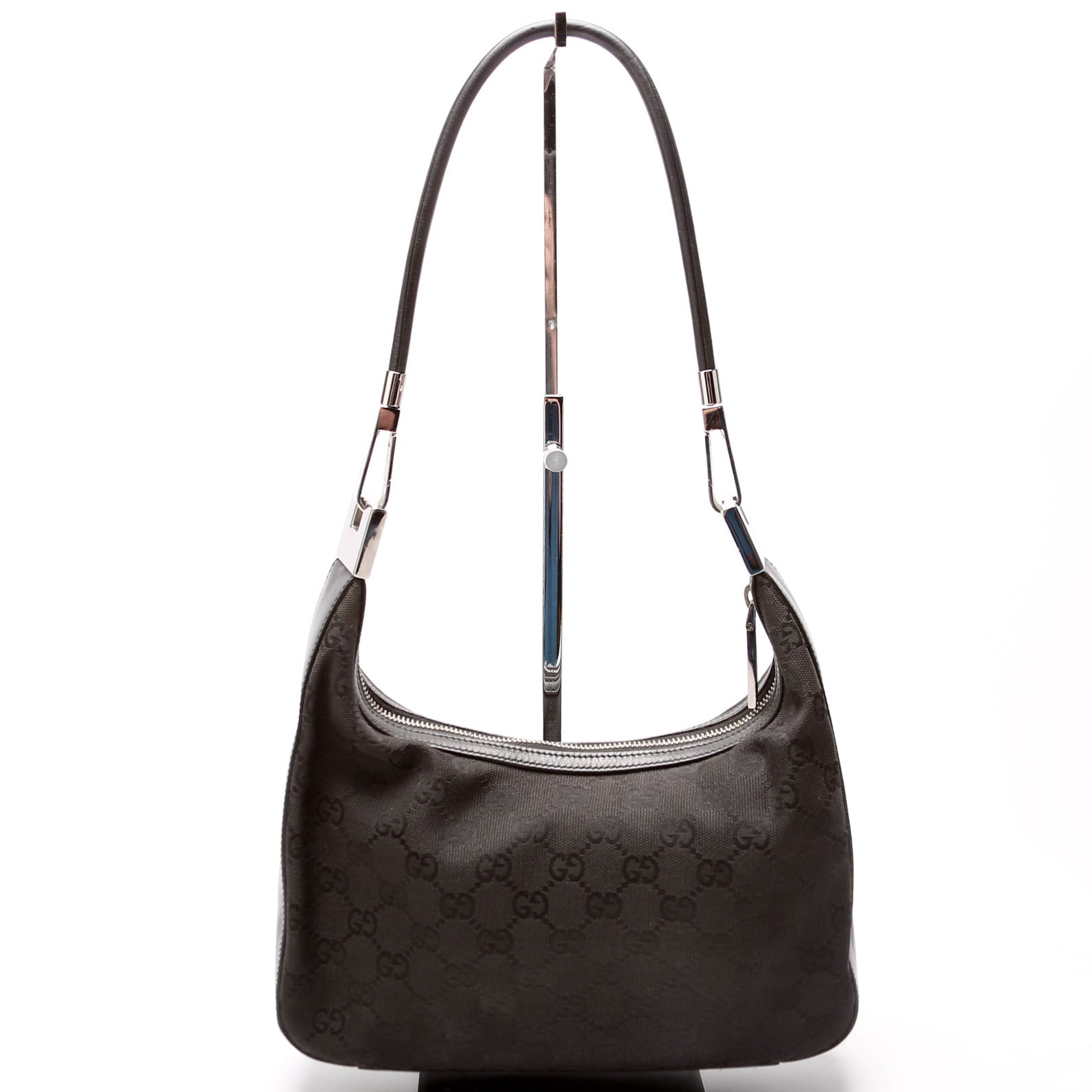 Gucci 01233 GG Canvas Small Clasp Hobo Black Bag