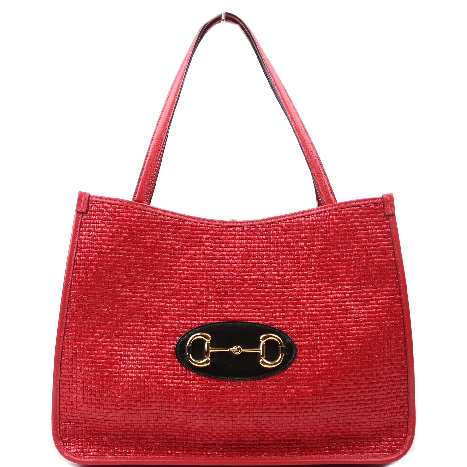 Gucci 623694 1955 Horsebit Raffia Tote Red Bag