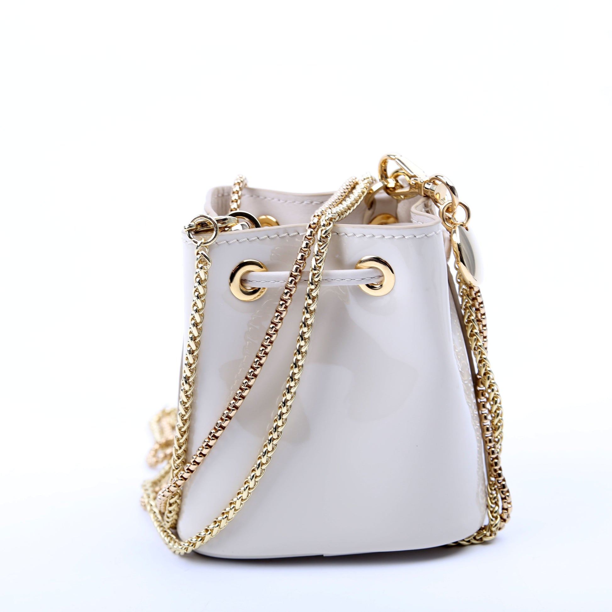 Prada Mini Drawcord Triangle Logo Vernice Shoulder White Bag