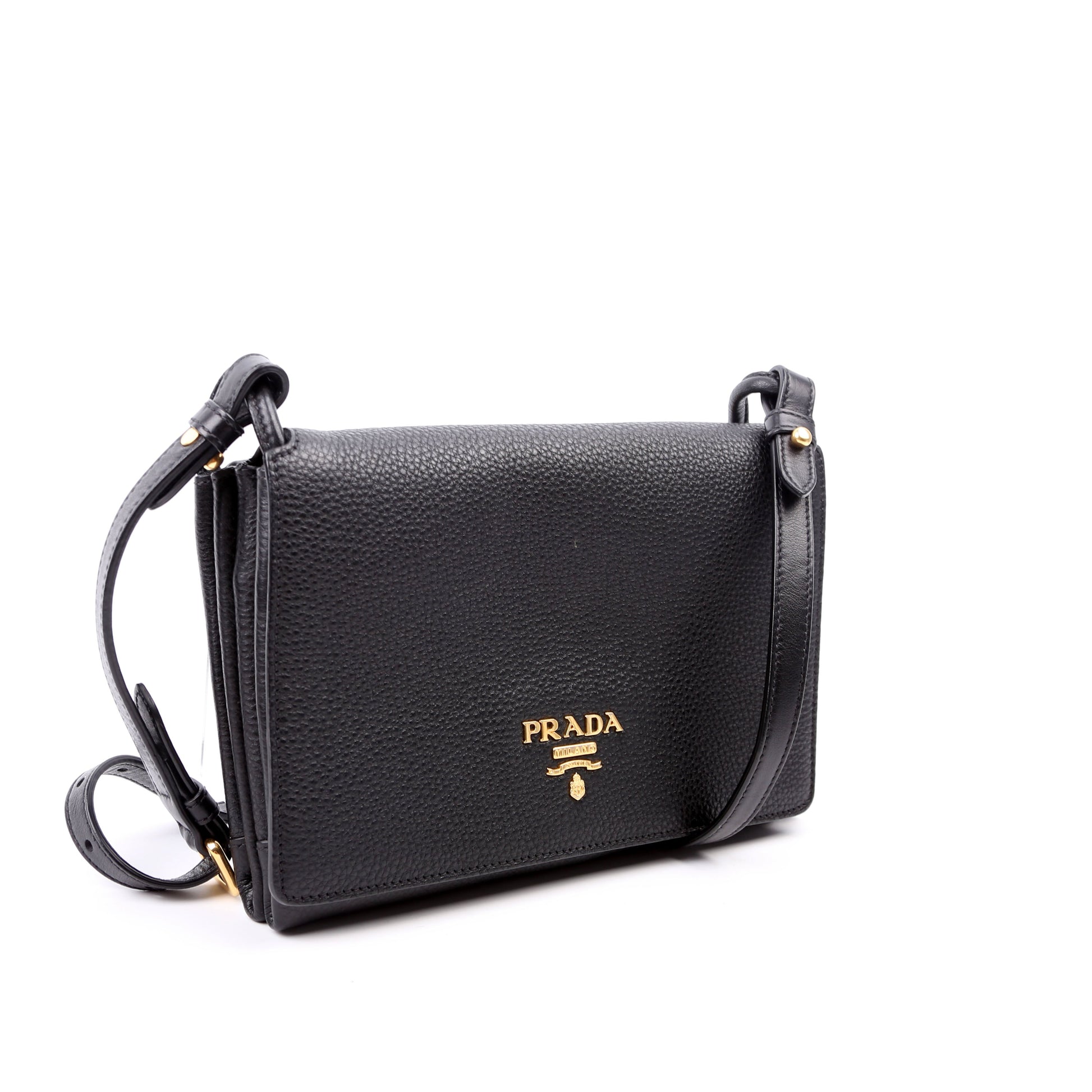 Prada 1BH031 Vitello Daino Leather Flap/Zip Crossbody Black Bag