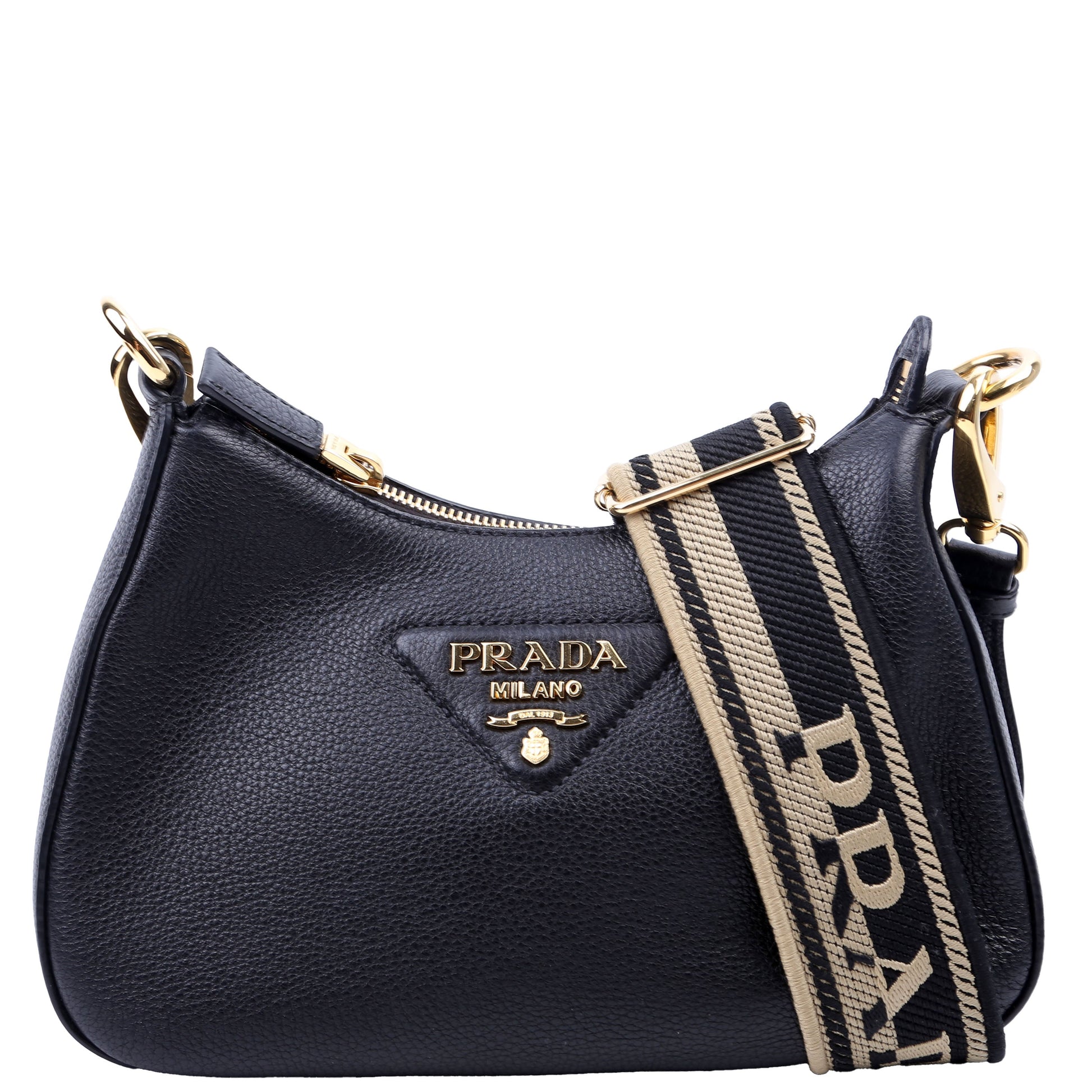 Prada 1BH193 Vitello Daino Soft Leather Crossbody Black Bag
