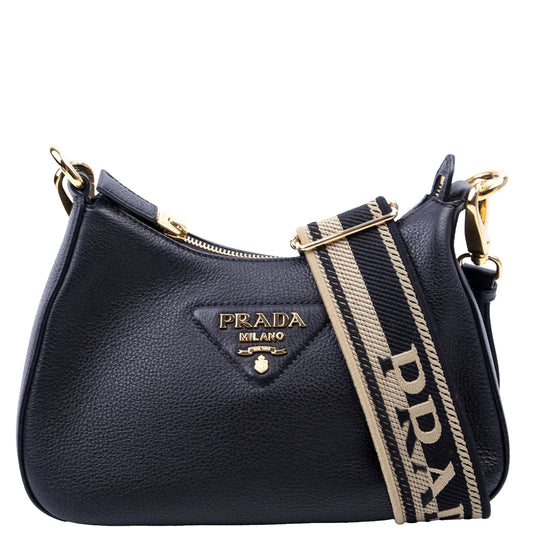 Prada 1BH193 Vitello Daino Soft Leather Crossbody Black Bag