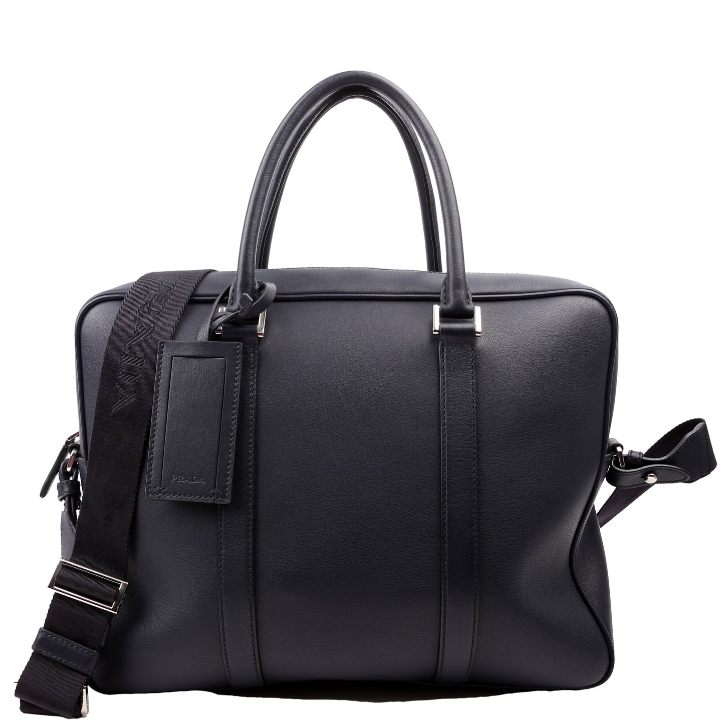 Prada 2VE305 Business 2-Way Leather Blue Bag