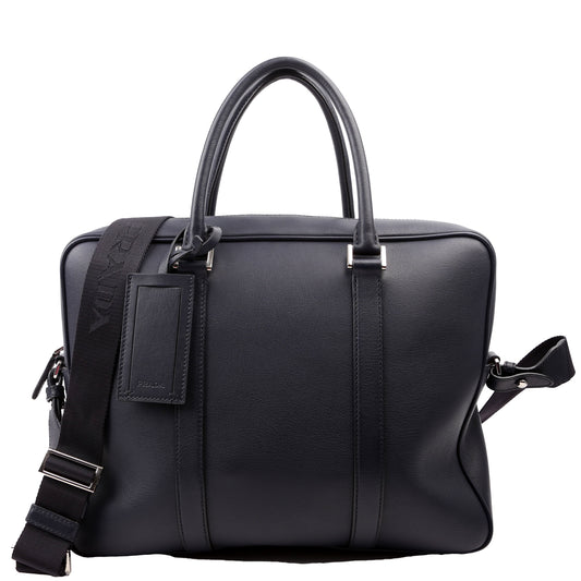 Prada 2VE305 Business 2-Way Leather Blue Bag