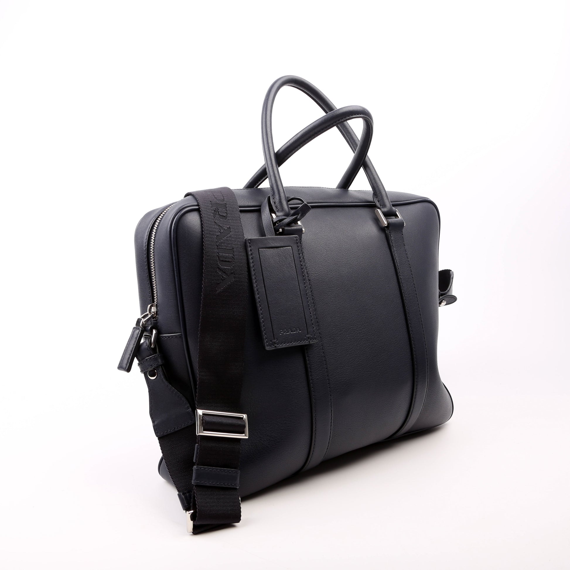 Prada 2VE305 Business 2-Way Leather Blue Bag