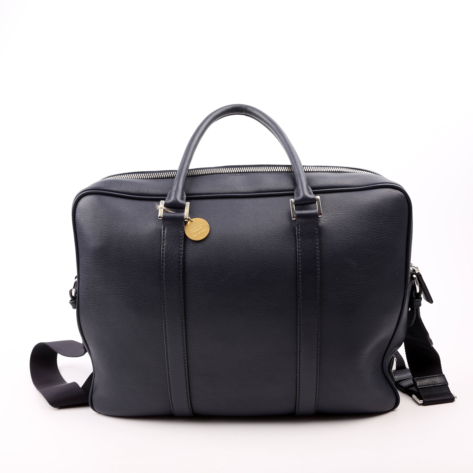 Prada 2VE305 Business 2-Way Leather Blue Bag