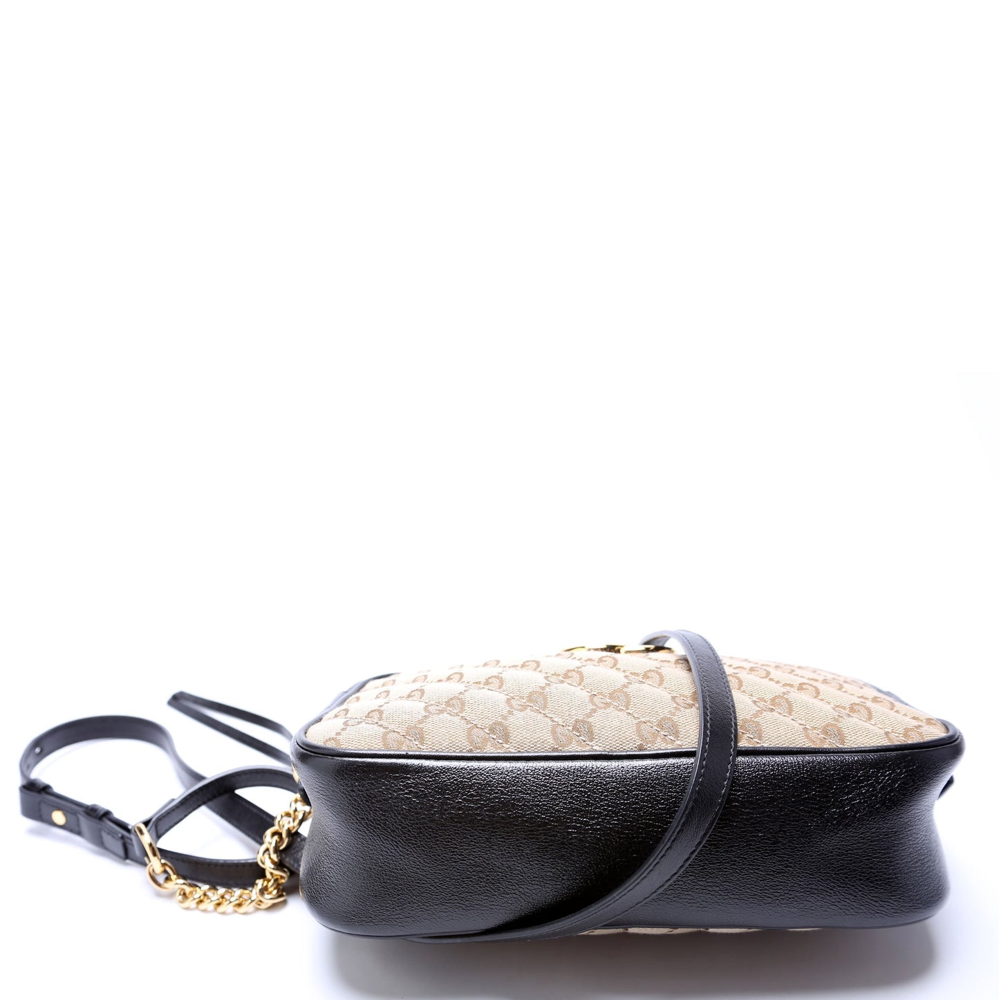 Gucci 447632 Marmont Small GG Canvas Camera Tan Black Bag
