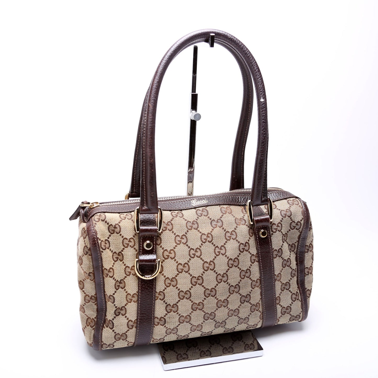 Gucci 130942 GG Canvas Small Abbey Boston Brown Bag
