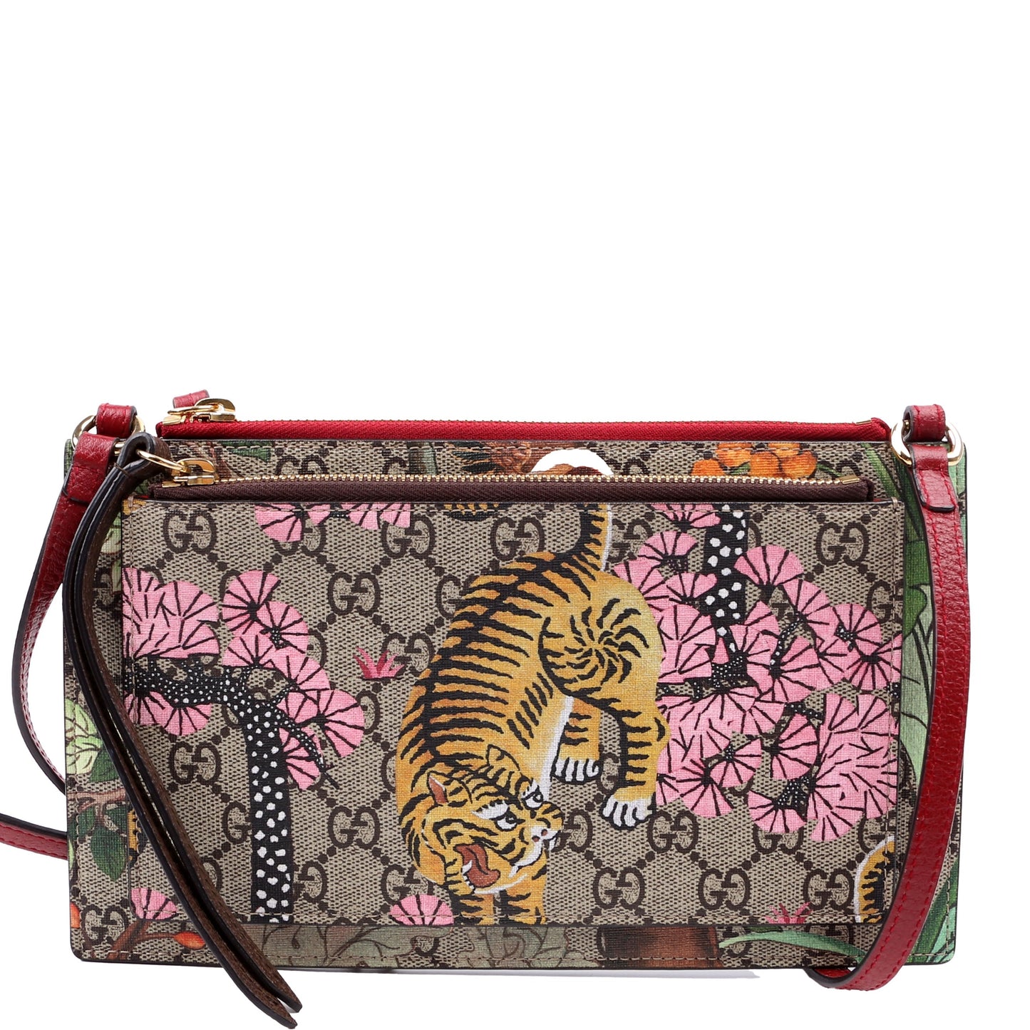 Gucci 454111 GG Supreme Blooms/Bengal Double Zip Shoulder Bag