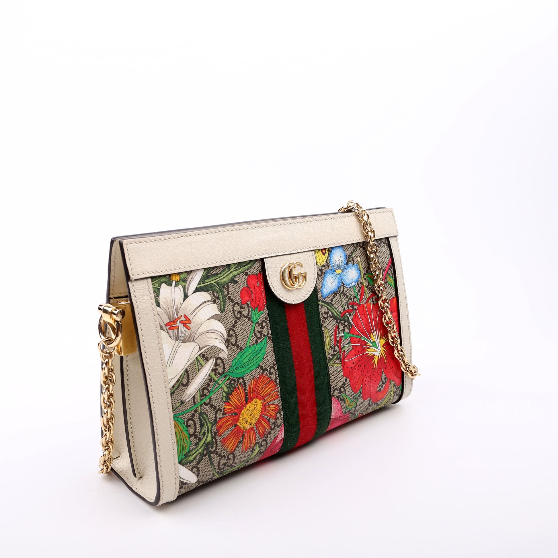 Gucci 503877 GG Supreme Flora Ophidia Small Chain White Bag
