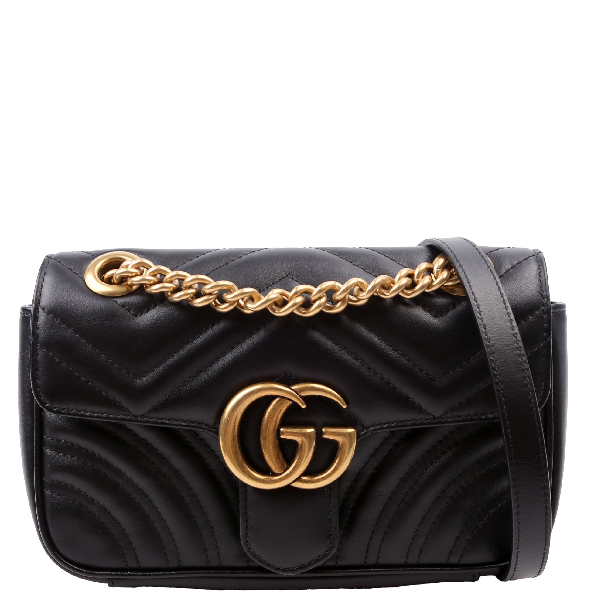 Gucci 446744 Marmont Leather Shoulder Mini Flap Black Bag