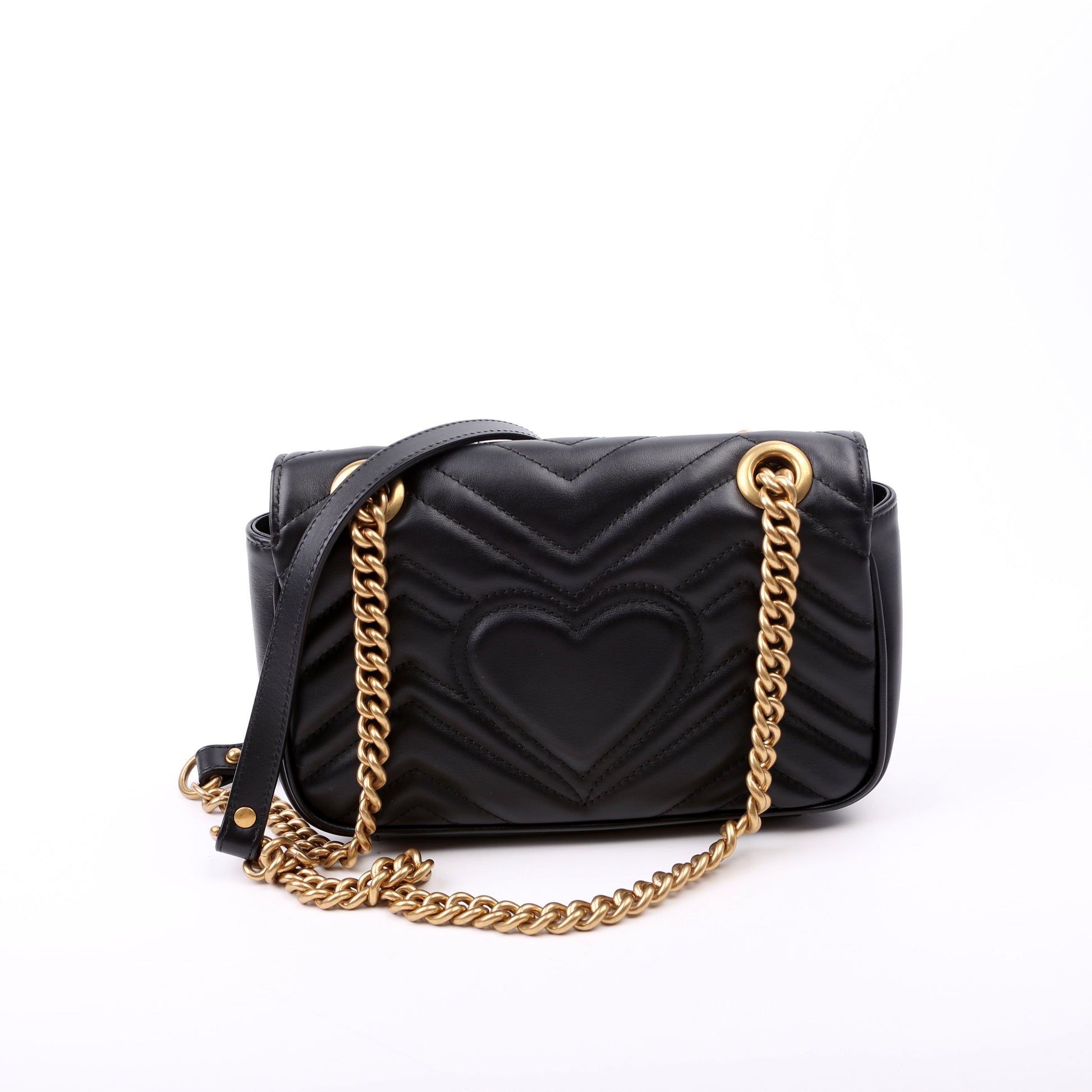 Gucci 446744 Marmont Leather Shoulder Mini Flap Black Bag