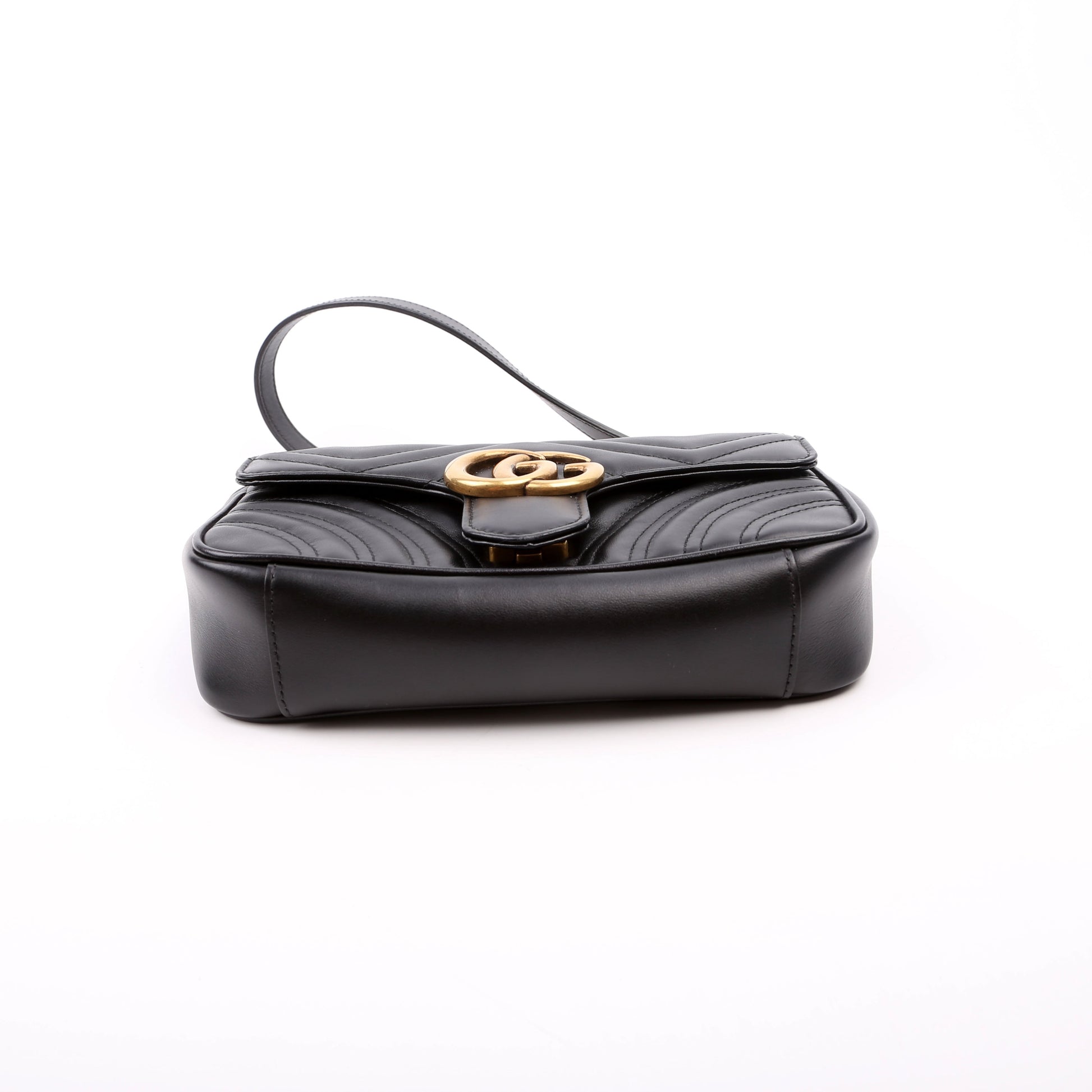 Gucci 446744 Marmont Leather Shoulder Mini Flap Black Bag