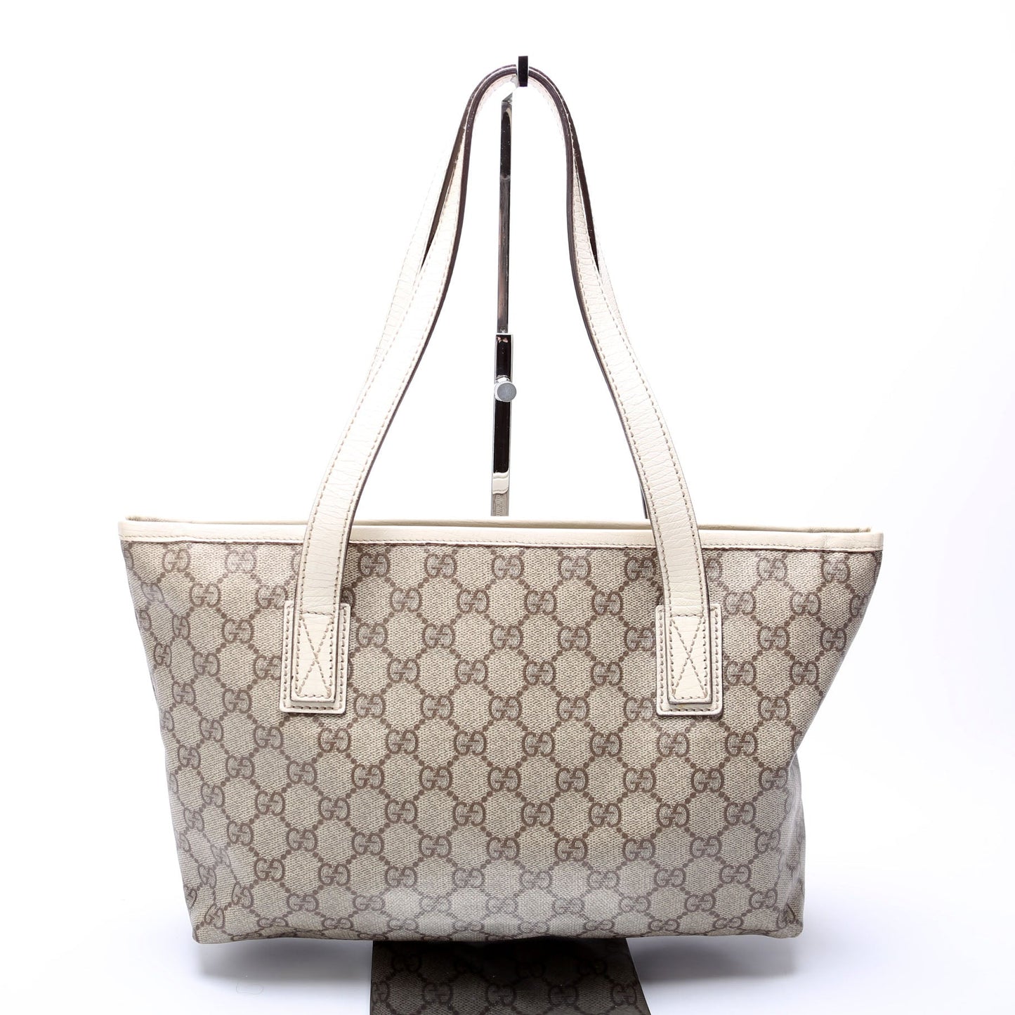 Gucci 181086 GG Supreme Small Zip Tote Tan and White Bag