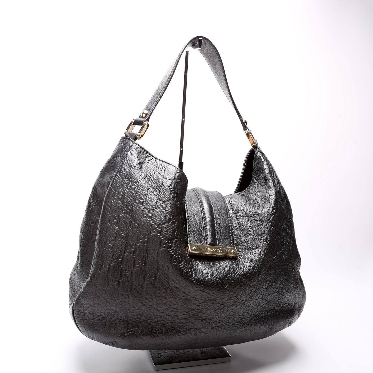 Gucci 233604 GG Leather Large Hobo Black Bag