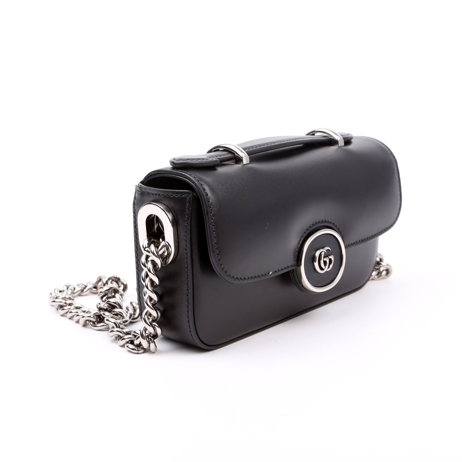 Gucci 760194 Petite GG Mini Calfskin Shoulder Black Bag