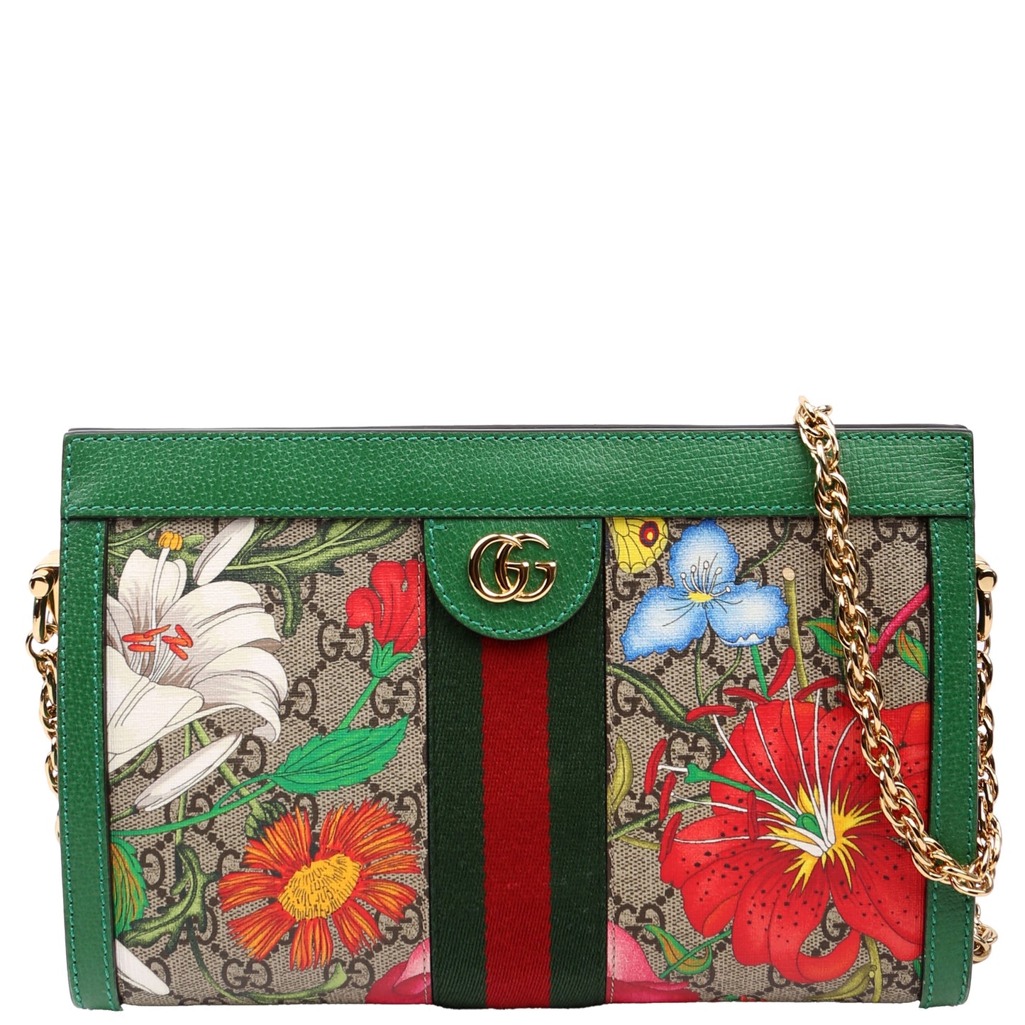Gucci 503877 GG Supreme Flora Ophidia Small Chain Green Bag