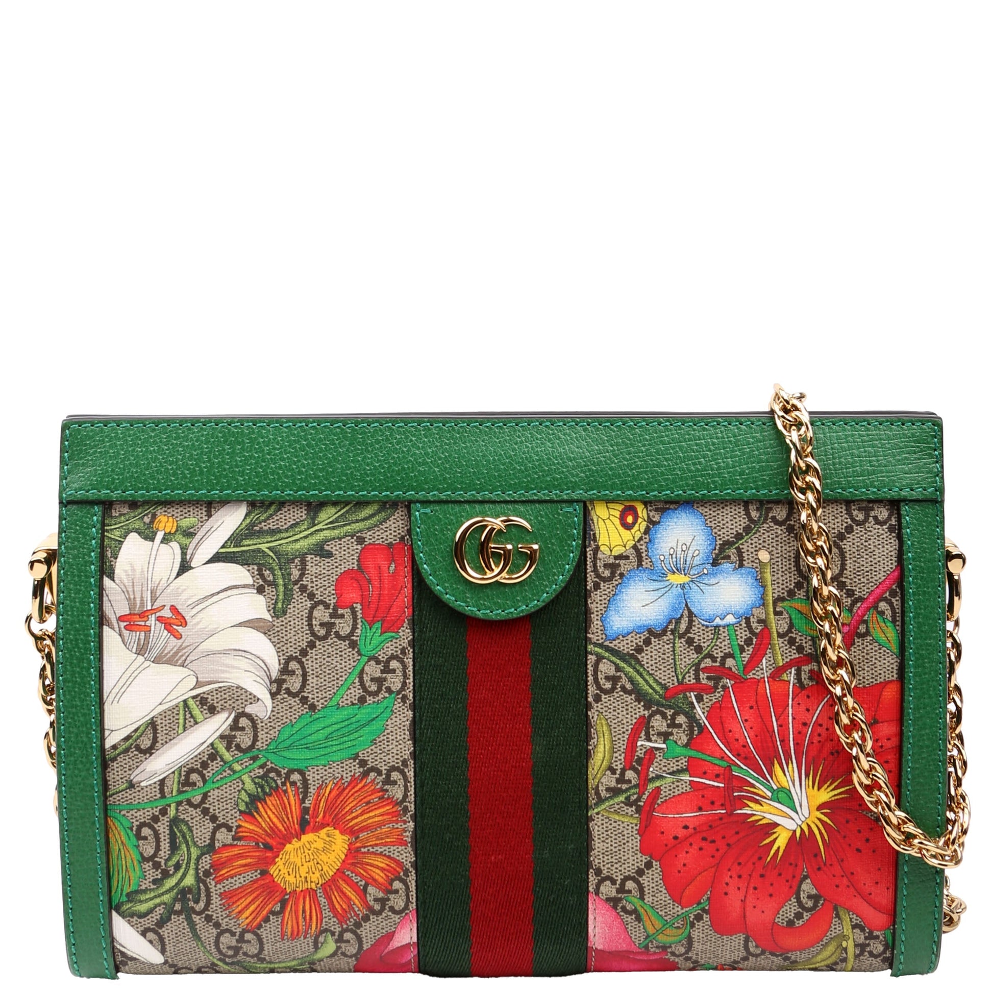 Gucci 503877 GG Supreme Flora Ophidia Small Chain Green Bag