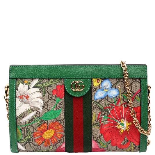 Gucci 503877 GG Supreme Flora Ophidia Small Chain Green Bag