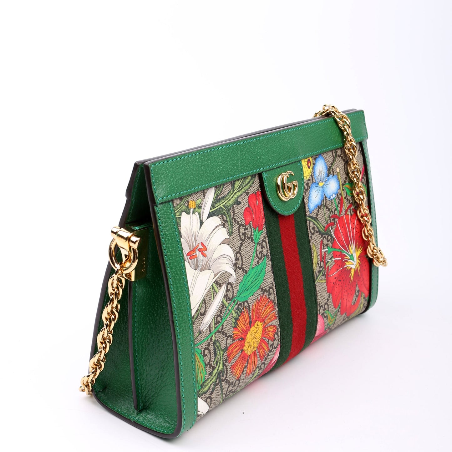 Gucci 503877 GG Supreme Flora Ophidia Small Chain Green Bag