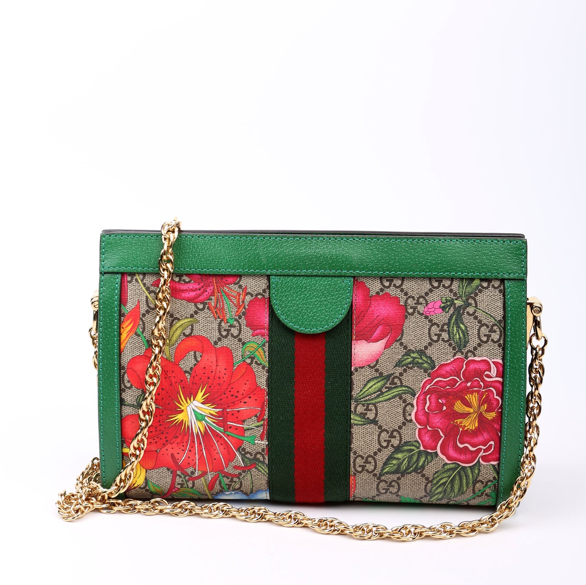 Gucci 503877 GG Supreme Flora Ophidia Small Chain Green Bag