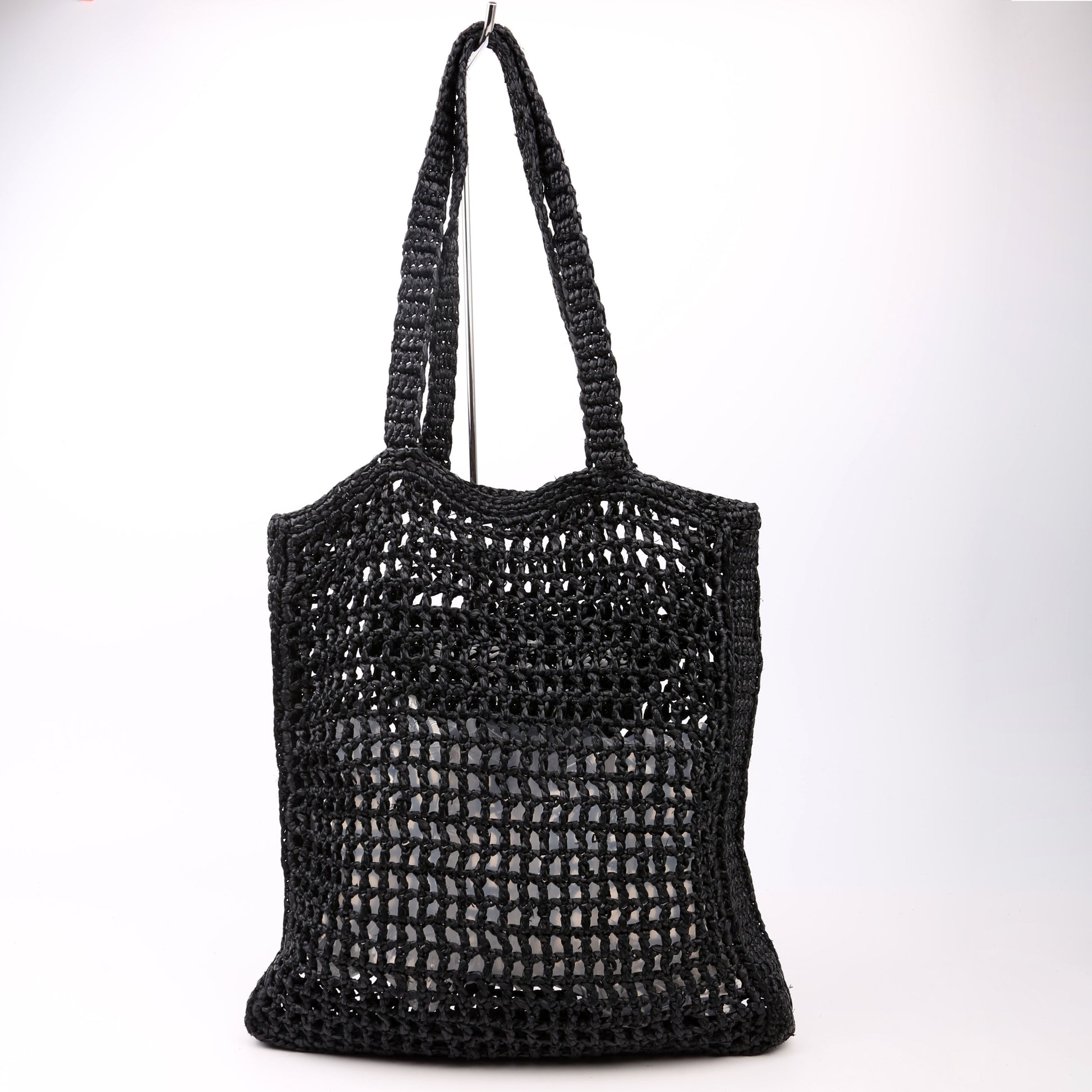 Prada 1BG393 Raffia Crochet Tote Black Bag