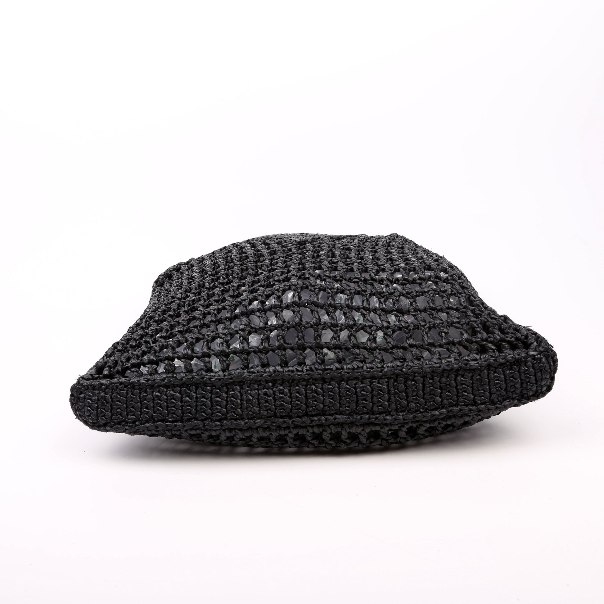 Prada 1BG393 Raffia Crochet Tote Black Bag