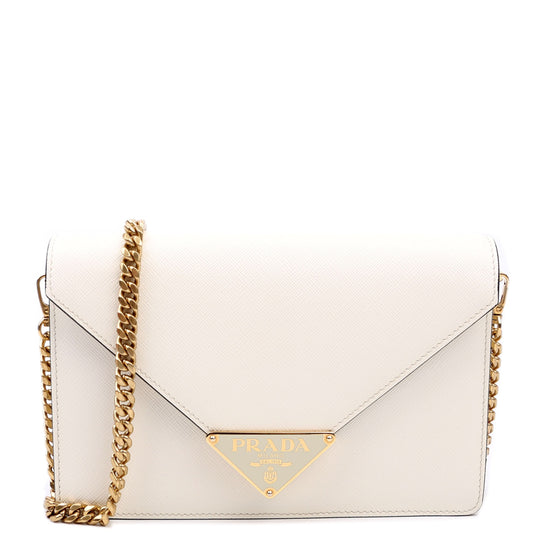 Prada Triangle Envelope Saffiano White Bag