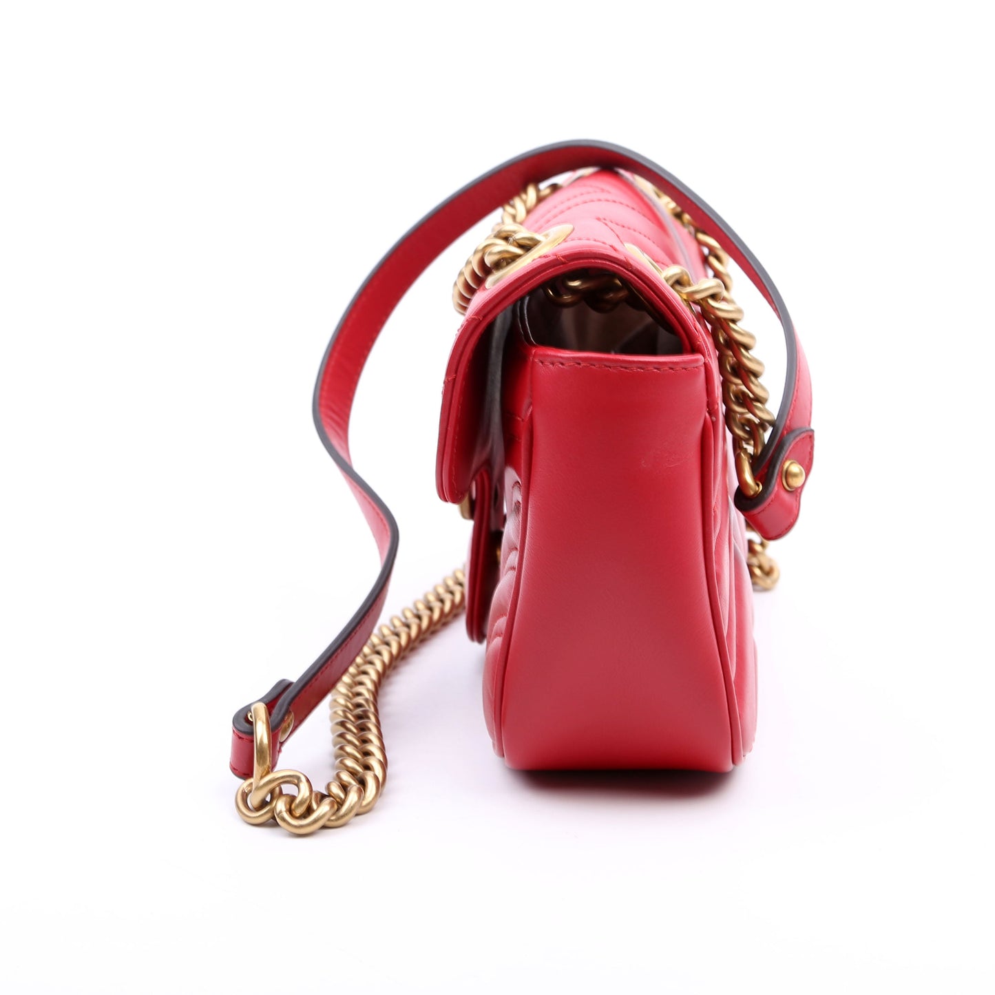 Gucci 446744 Marmont Leather Shoulder Mini Flap Red Bag
