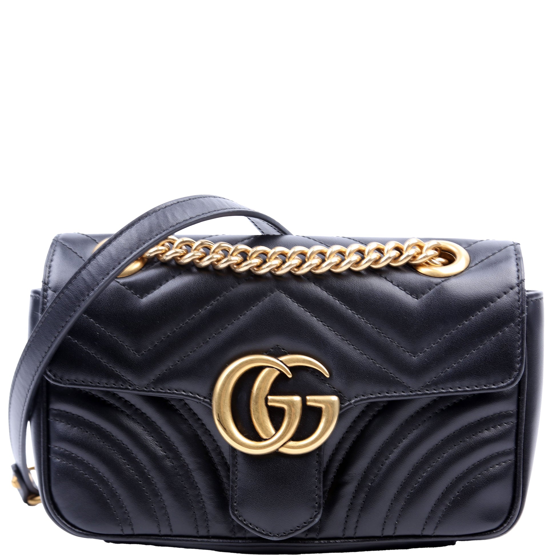 Gucci 446744 Marmont Leather Shoulder Mini Flap Black Bag
