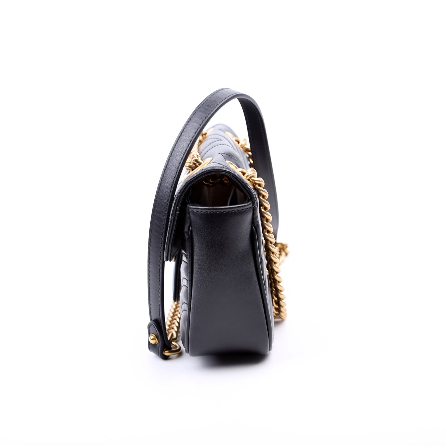 Gucci 446744 Marmont Leather Shoulder Mini Flap Black Bag
