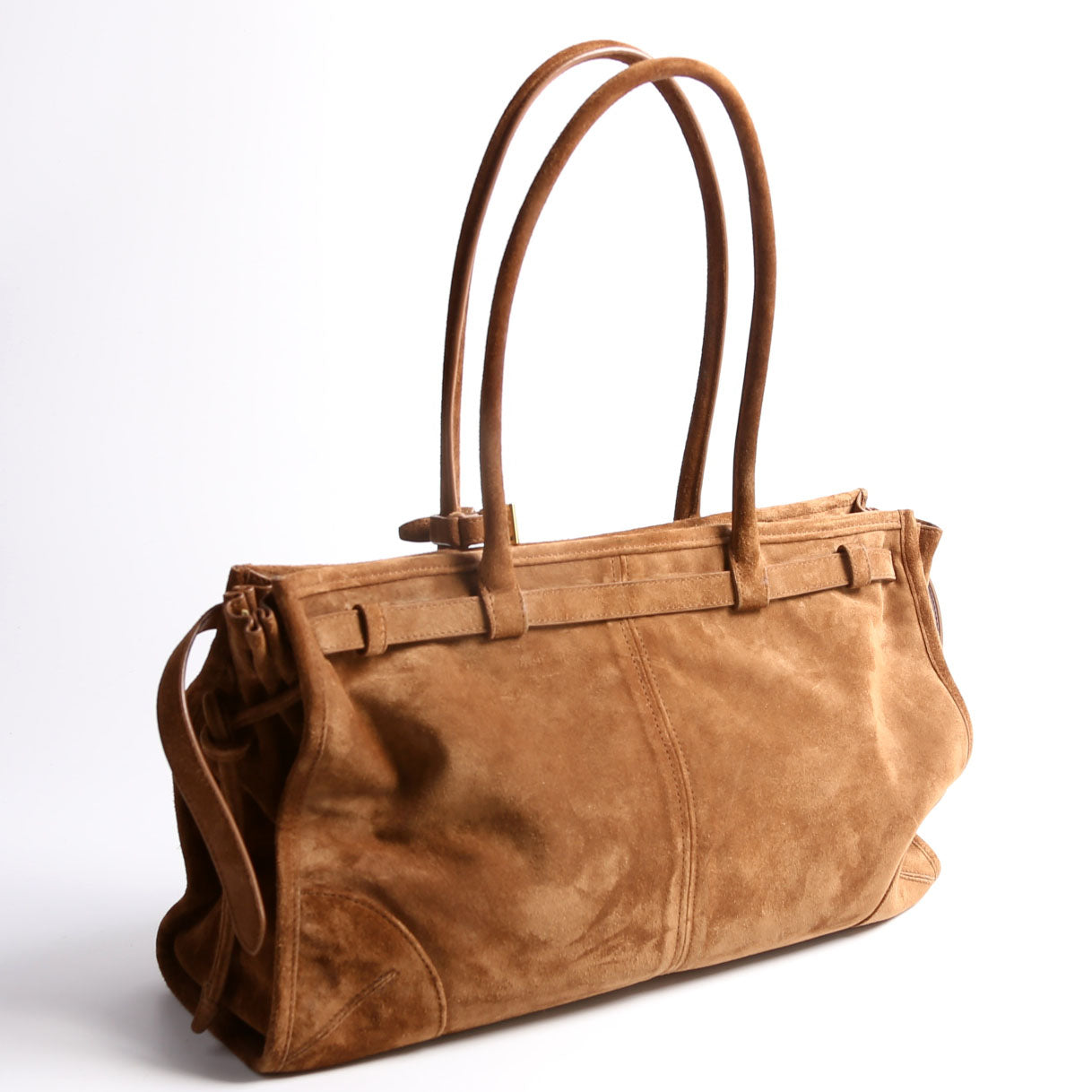 Prada 1BA433 Bonnie Large Suede Shoulder Brown Bag