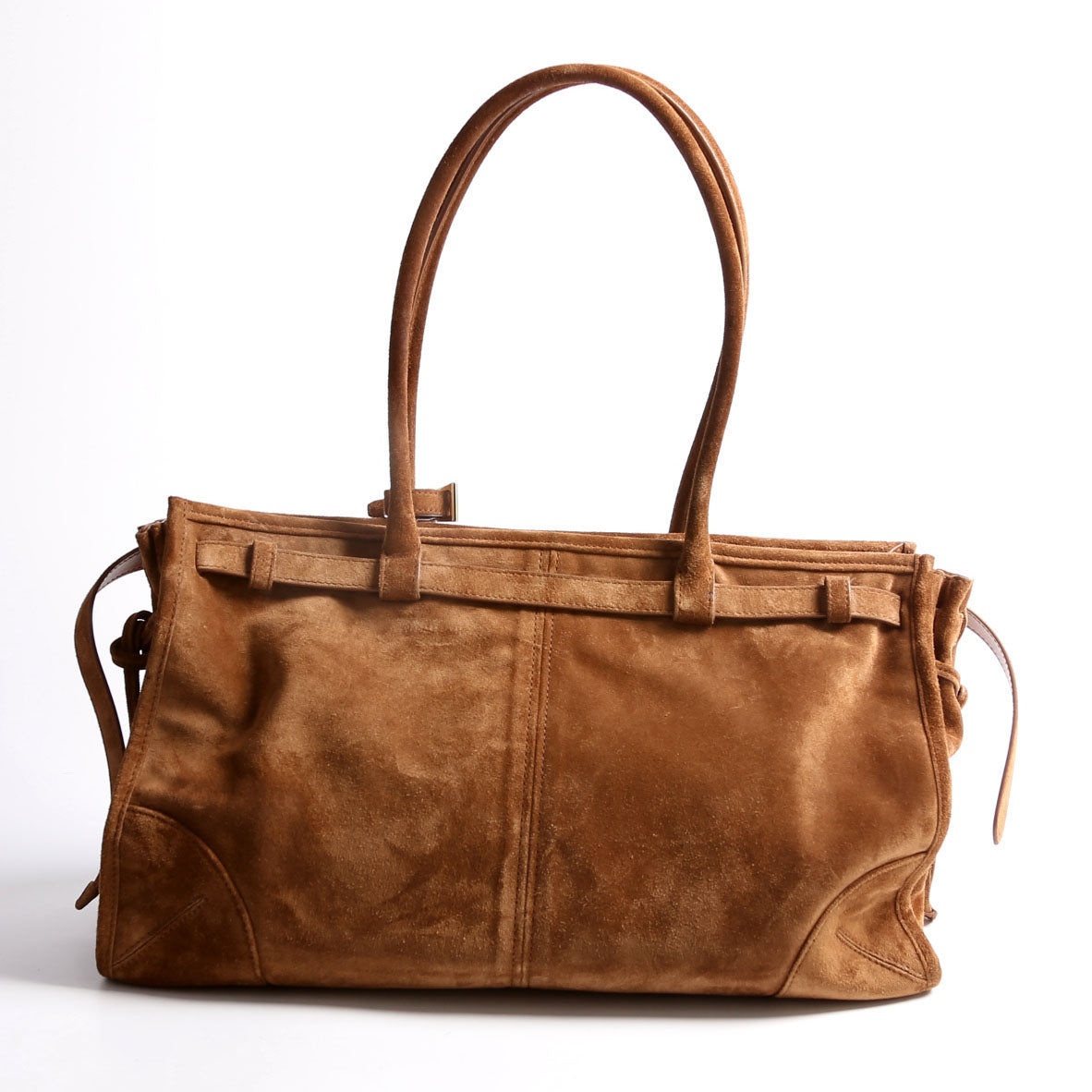 Prada 1BA433 Bonnie Large Suede Shoulder Brown Bag