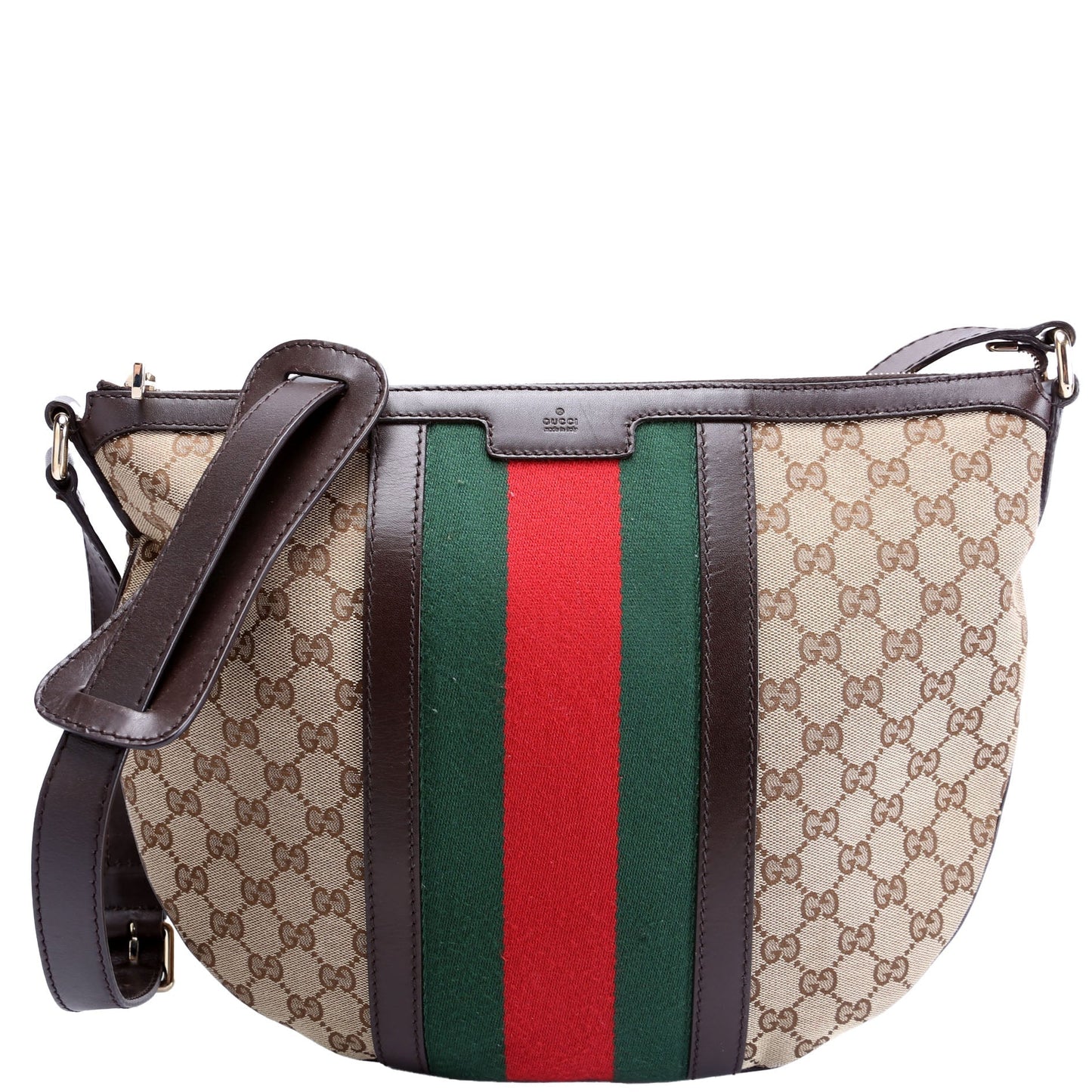 Gucci 257082 GG Canvas Web Half Moon Hobo Bag