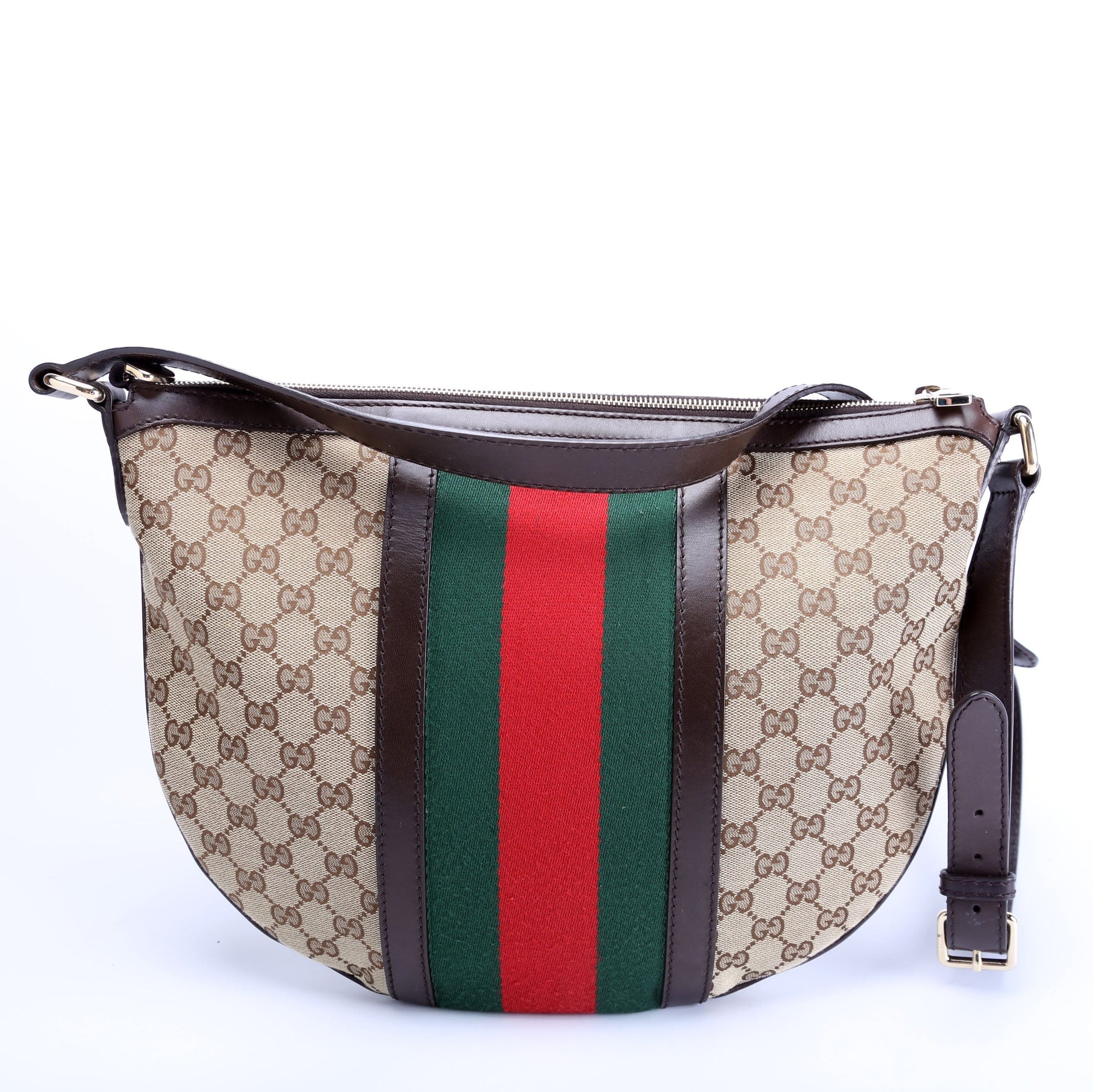 Gucci 257082 GG Canvas Web Half Moon Hobo Bag