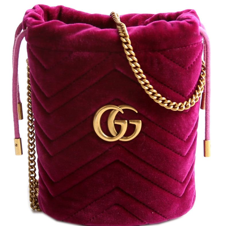 Gucci 575163 Velvet Marmont Mini Bucket Purple Bag