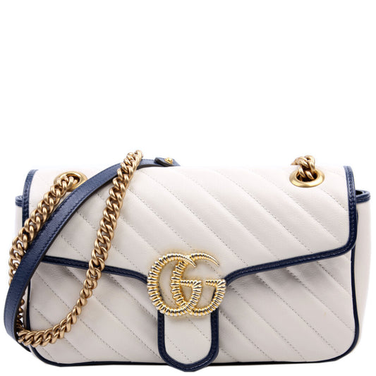 Gucci 443497 Marmont Torchon Shoulder Small Flap Ivory Navy Bag